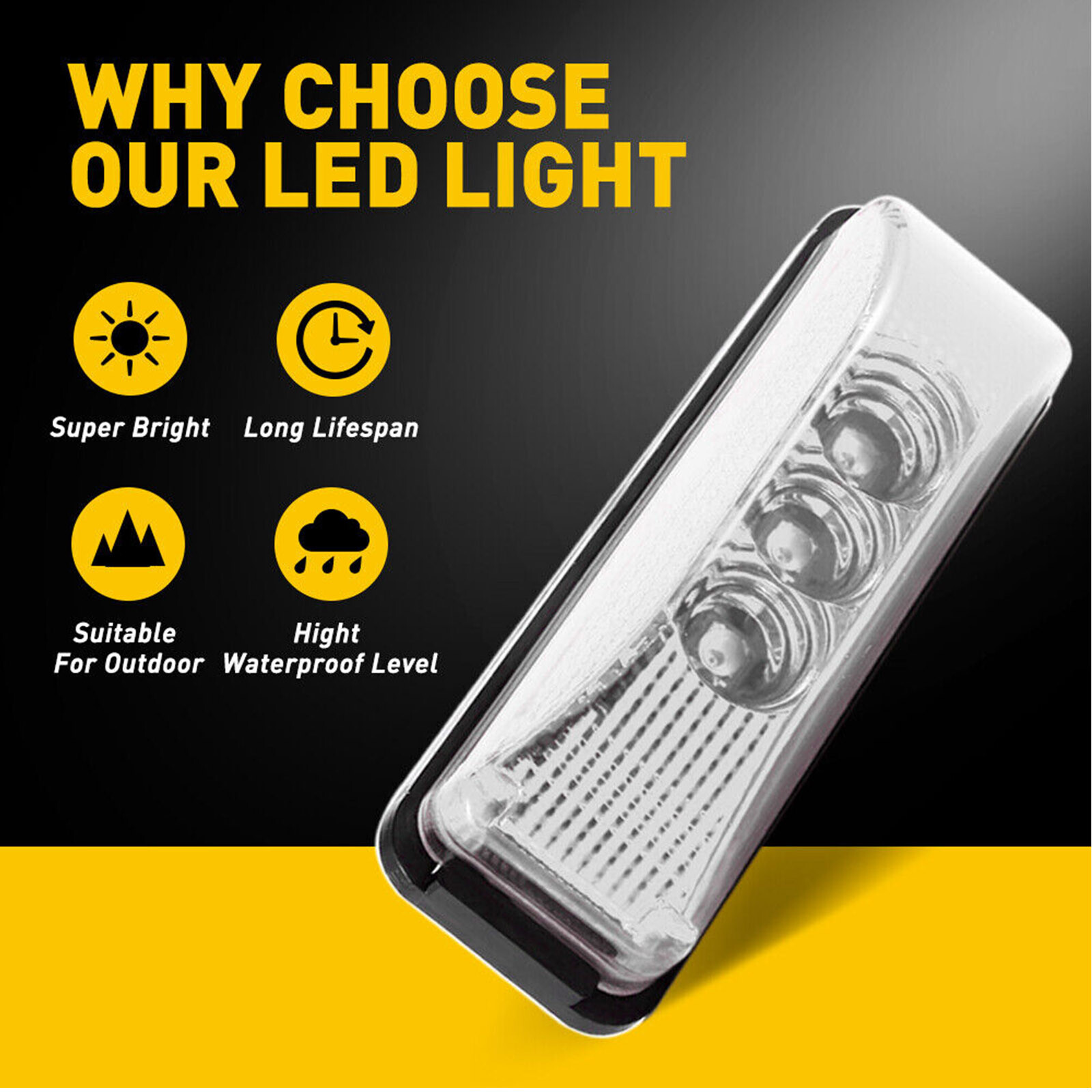 4PC Amber 3LED Side Marker Lights RV Truck Trailer Clearance Light Waterproof US