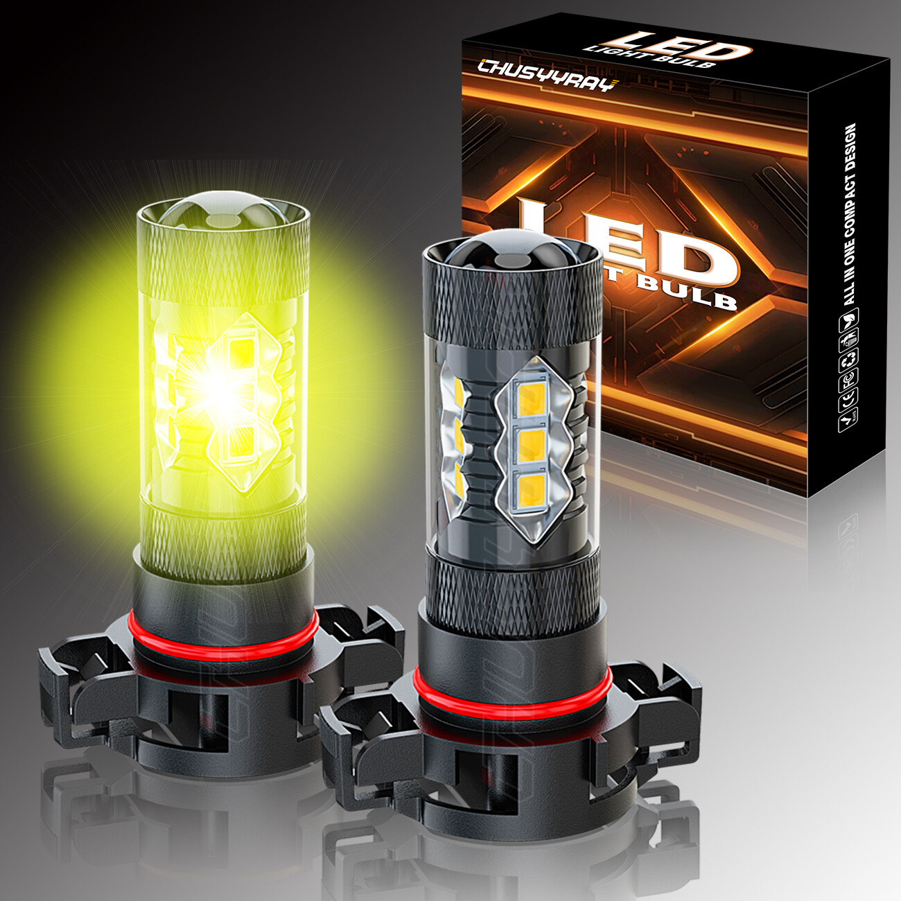 5202 5201 2504 H16 LED Fog Light Bulbs 3000K Gold yellow 16000LM High Power Pair