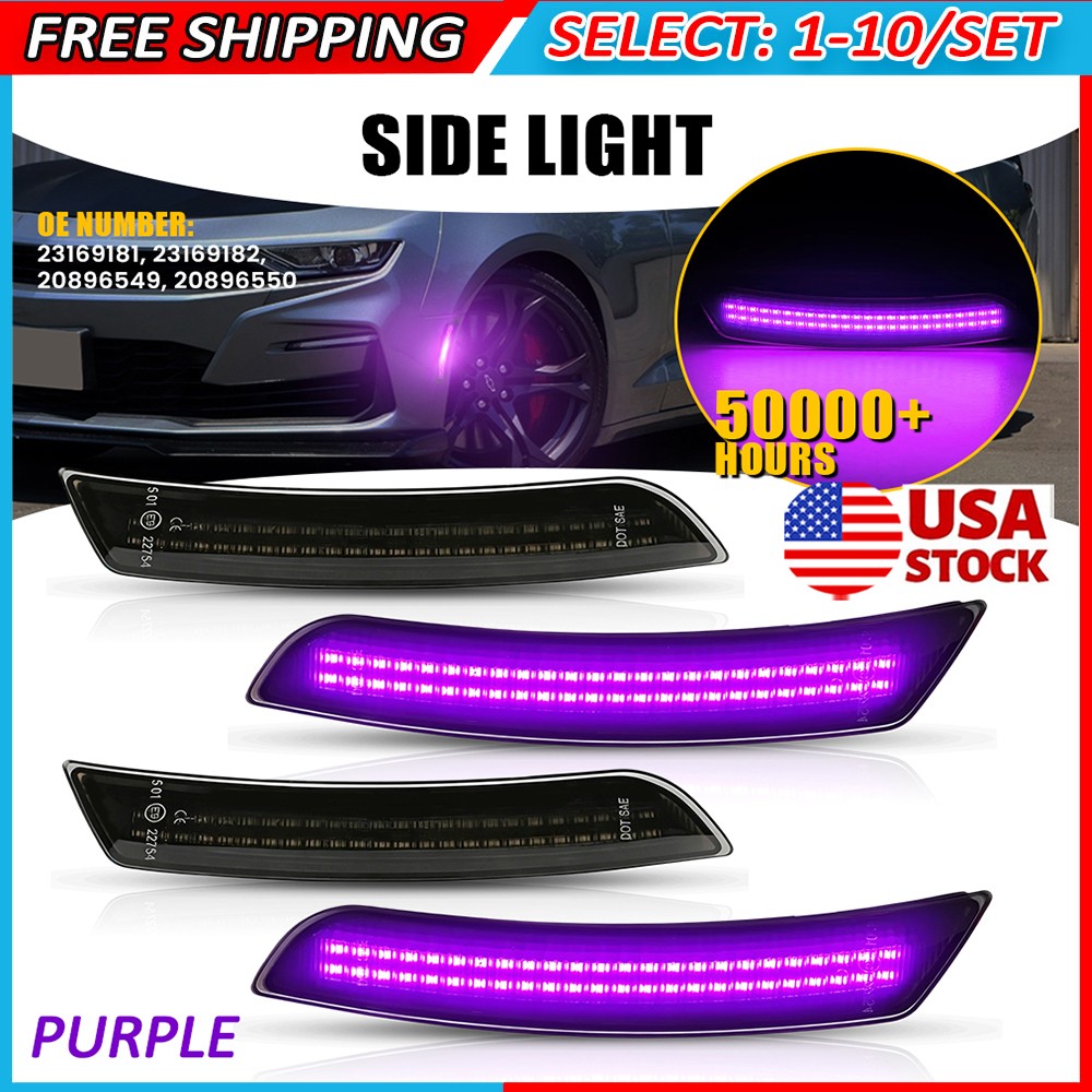 4-40x For Chevy Camaro LED Front Rear Side Marker Lights Smoked Solid Purple 12V