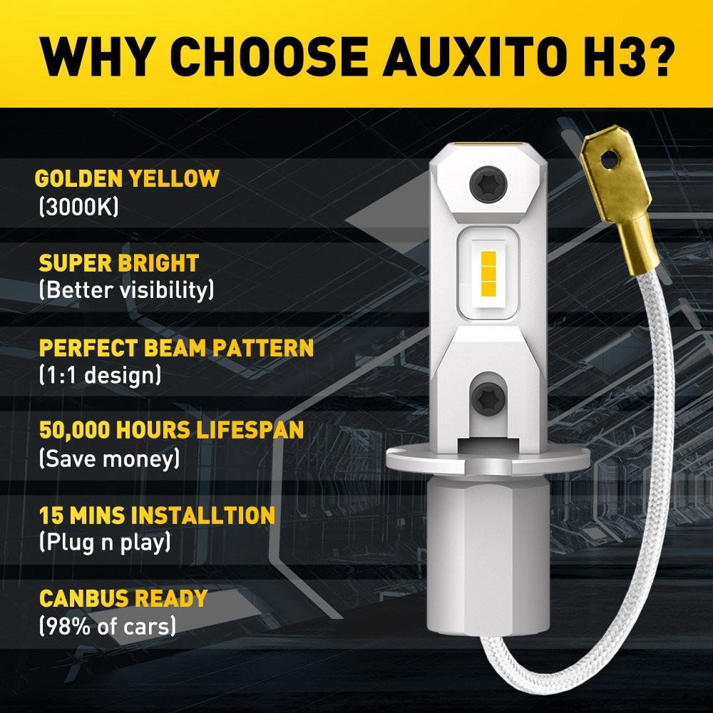 AUXITO H3 3000K Amber Yellow LED Fog Light Driving Bulb DRL 4000LM SuperBright N