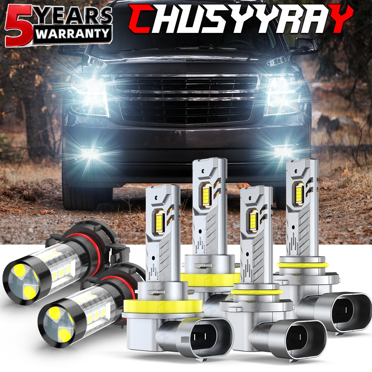 For Chevy Tahoe 2015-2016 2017 2018 2019 6x Combo LED Headlights + Fog Bulbs Kit