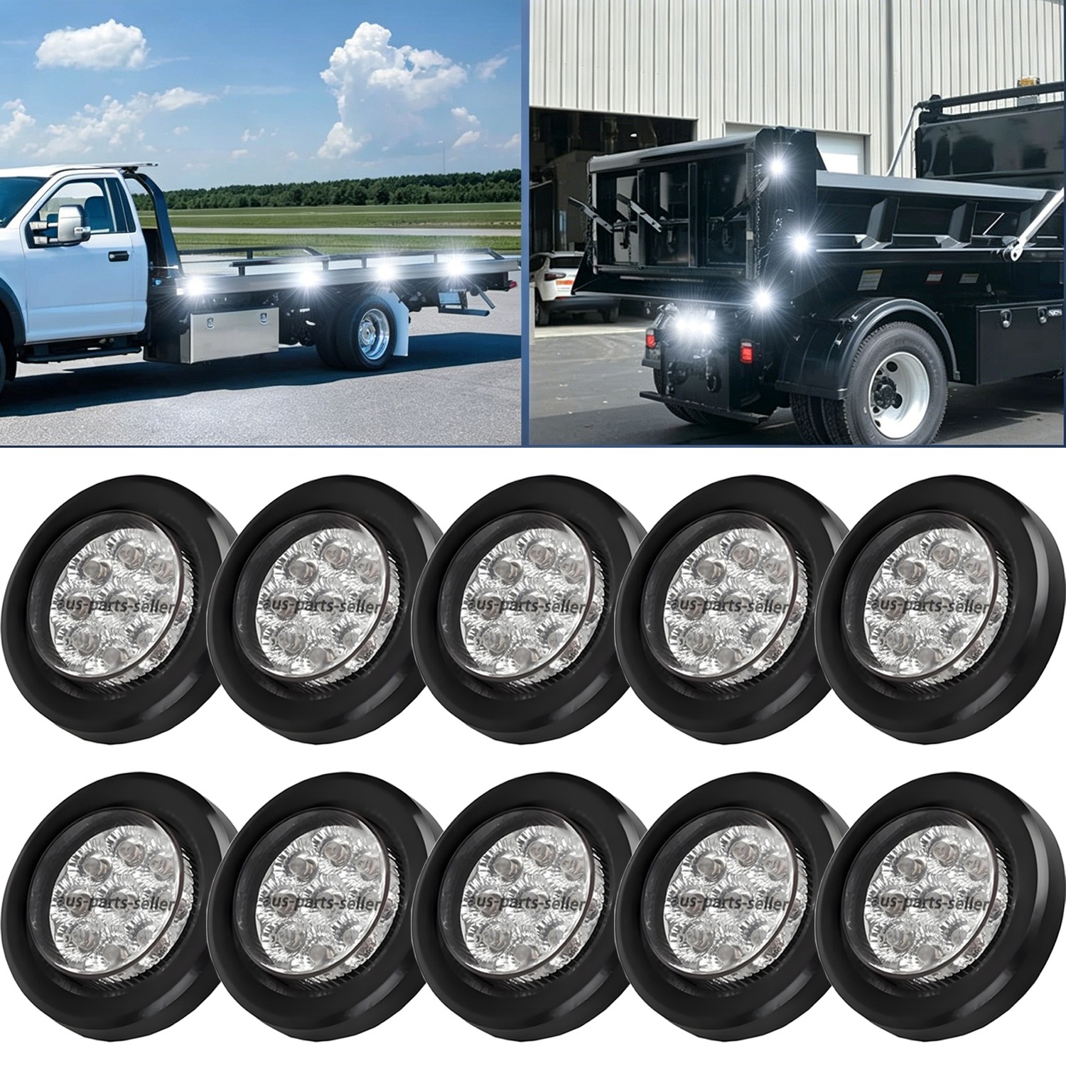 10pcs 2Inch Round Trailer Truck Marker Light White 9 LED Marker Clearance Light