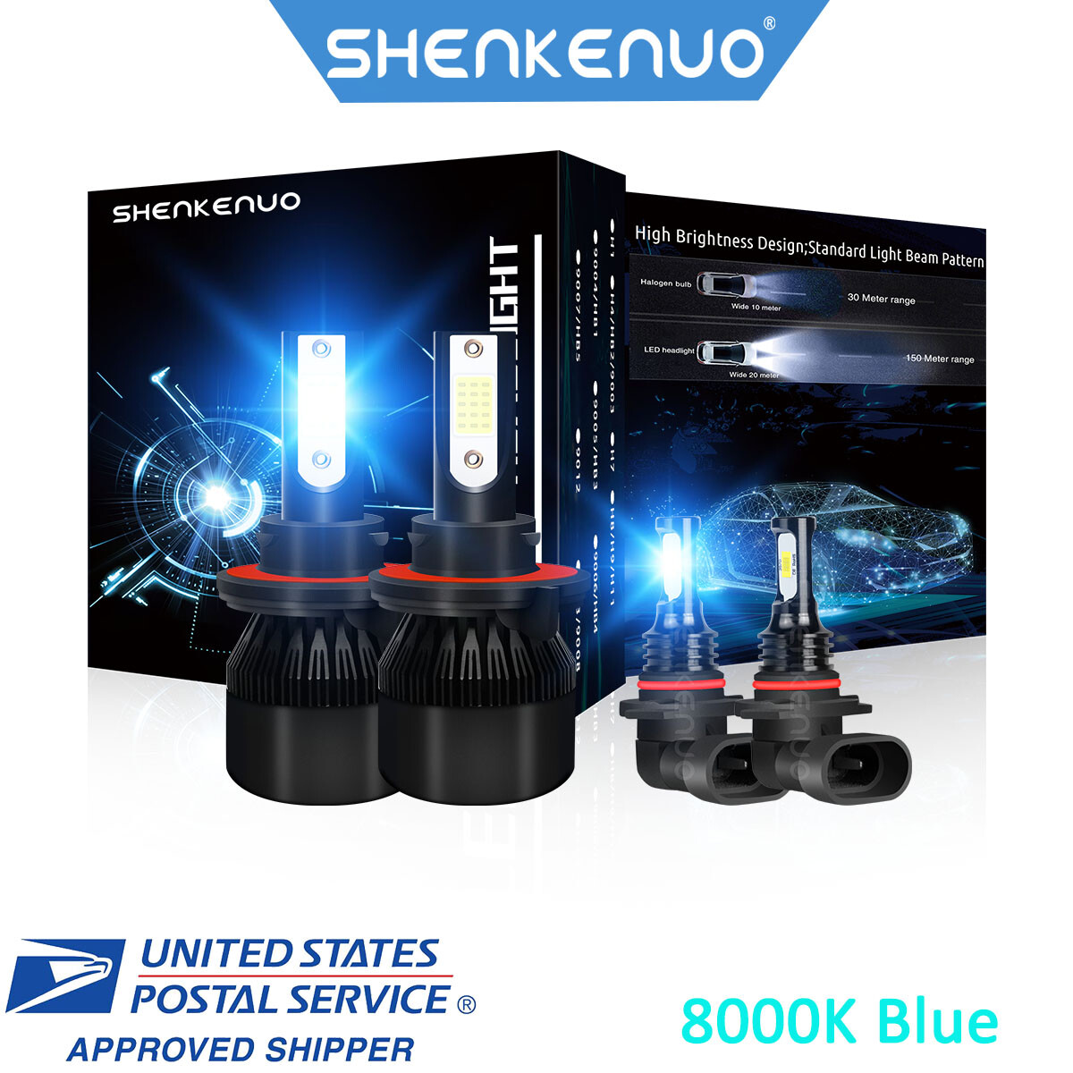 H13+9145 Front LED Headlight High/Low Beam+Fog Light Bulbs 8000K Super Bright