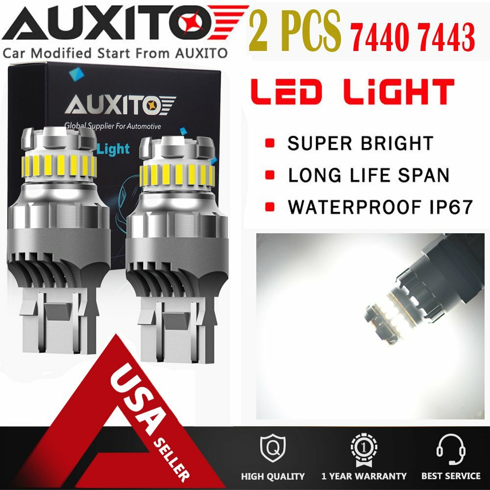2X 7443 7440 LED White Extreme Bright Tail Brake Stop Light Bulbs CANBUS 23SMD