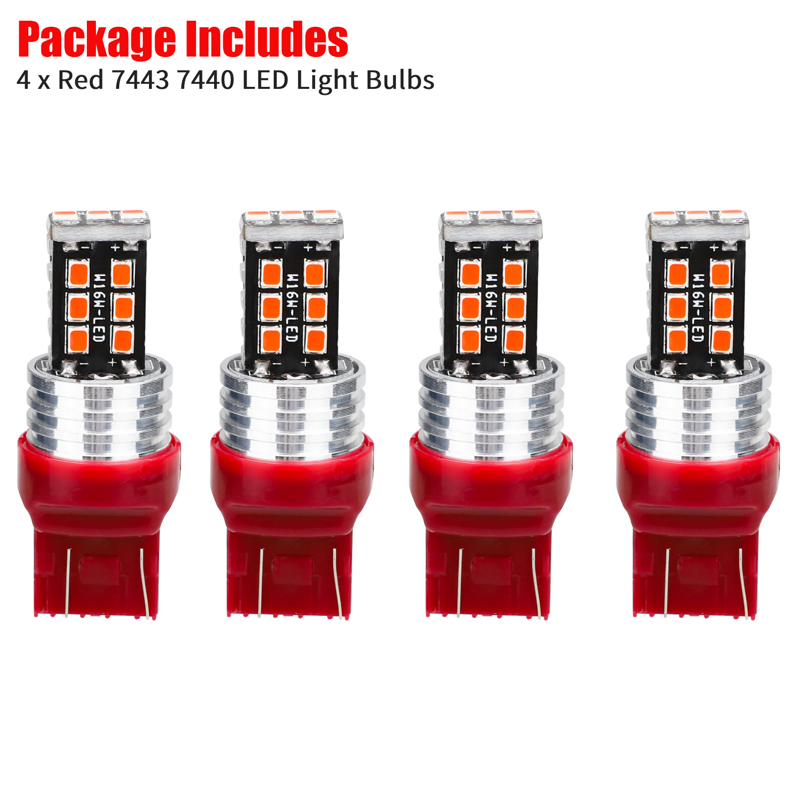 4PCS 7443 7440 LED Red Strobe Flash Blinking Brake Stop Tail Parking Light Bulbs