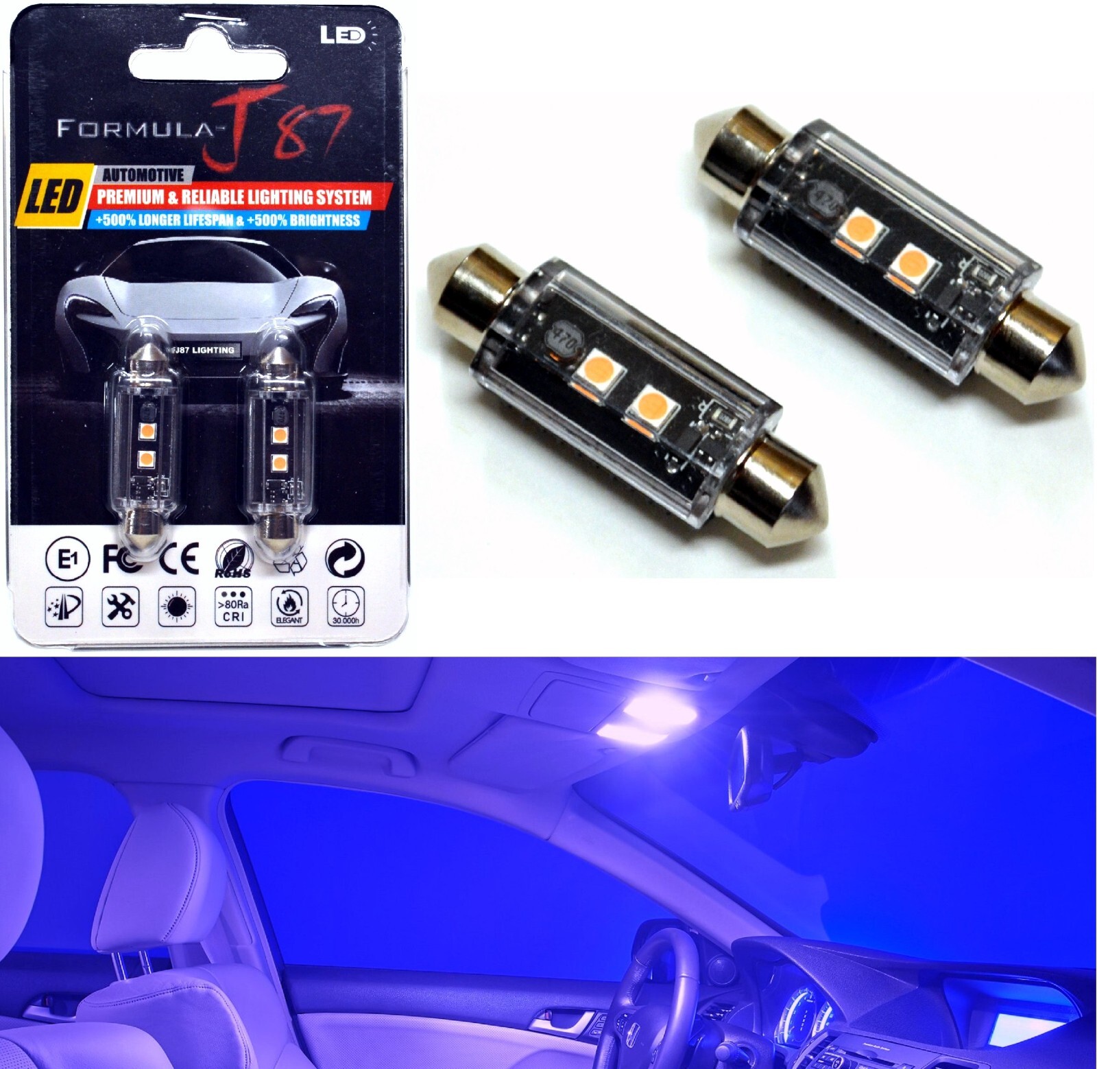 LED Light Canbus Error Free 578 5W Purple Two Bulb Interior Dome Upgrade Fit