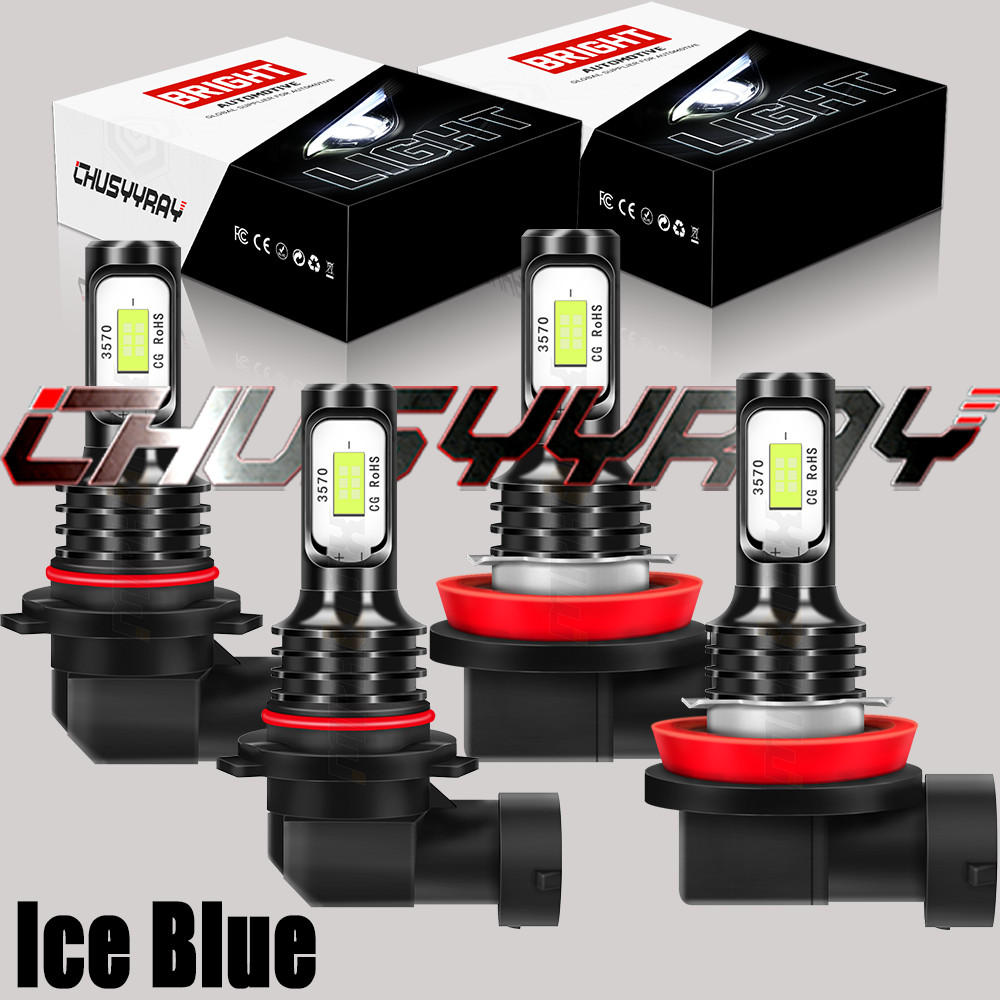 4X Mini Combo 9005+H11 LED Headlight Kit High Low Beam Bulbs ICE BLUE 8000K