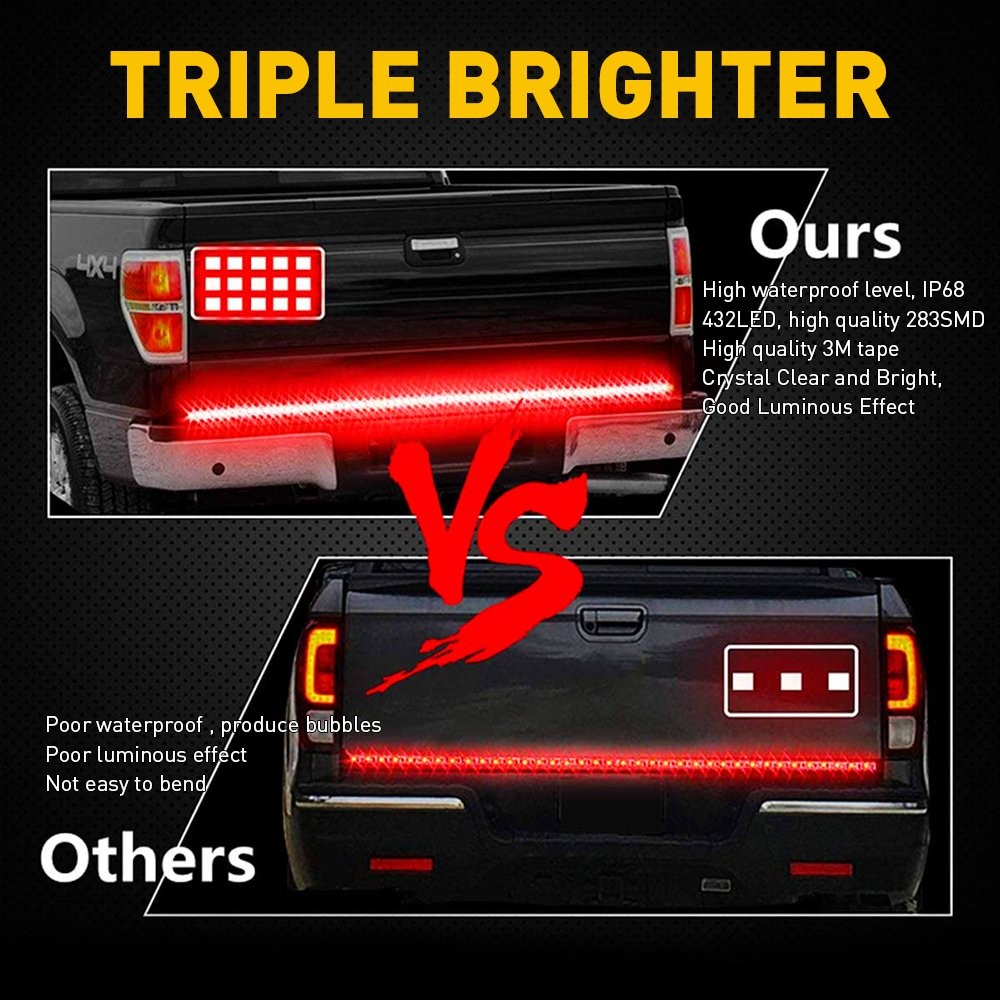 48″ 3 Row LED Strip Tailgate Light Bar Truck Reverse Brake Signal Tail Lamp 1PCS