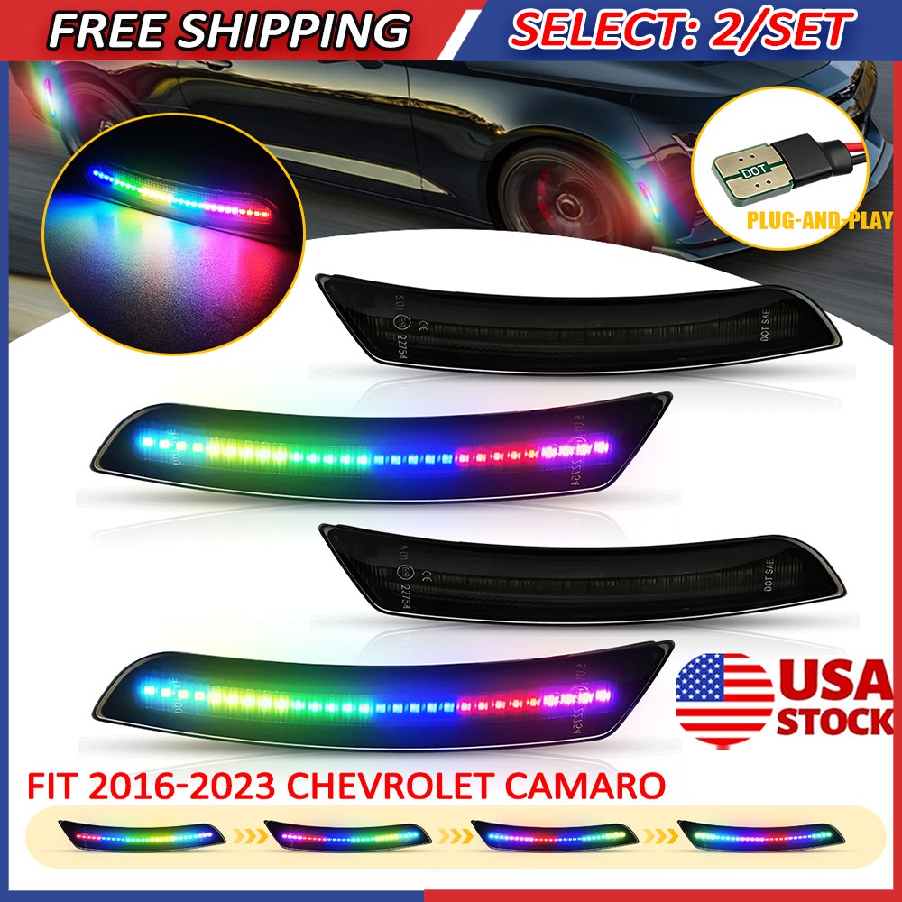 8x LED Side Marker Light Smoked Lens Front Rear For 2016-23 Chevrolet Camaro 12V