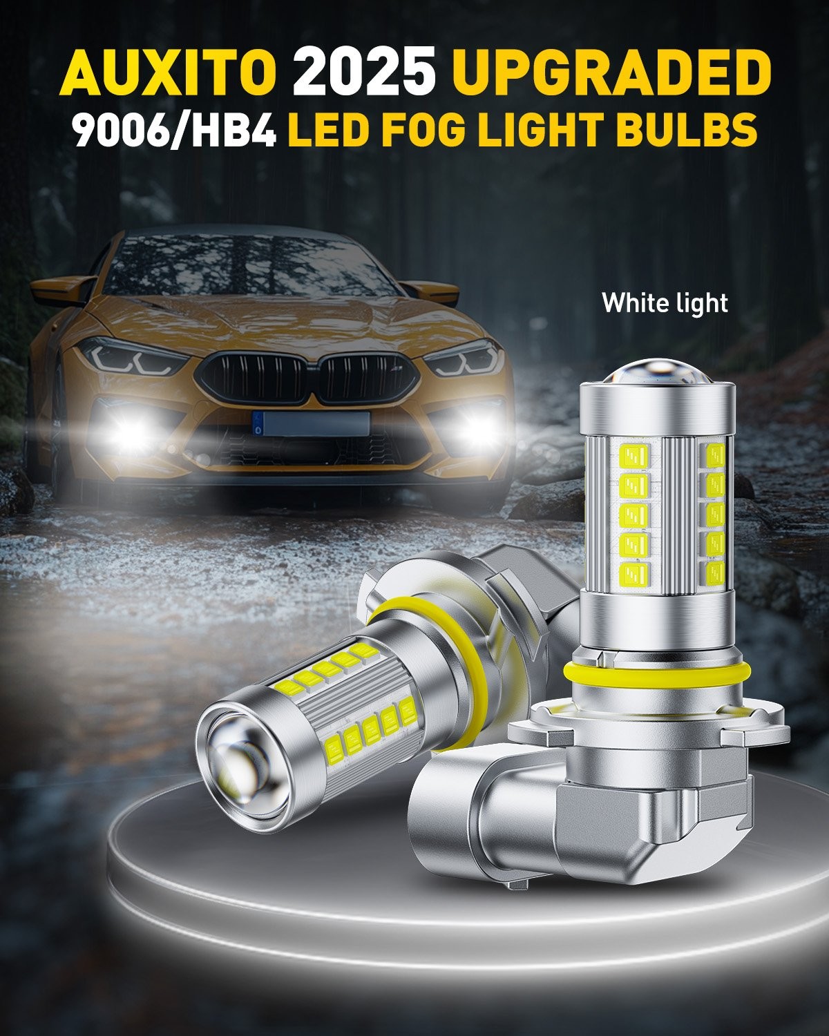 2Pcs AUXITO 9006 LED Headlight Bulb Kit Low Beam 1000LM Super Bright 6500K White