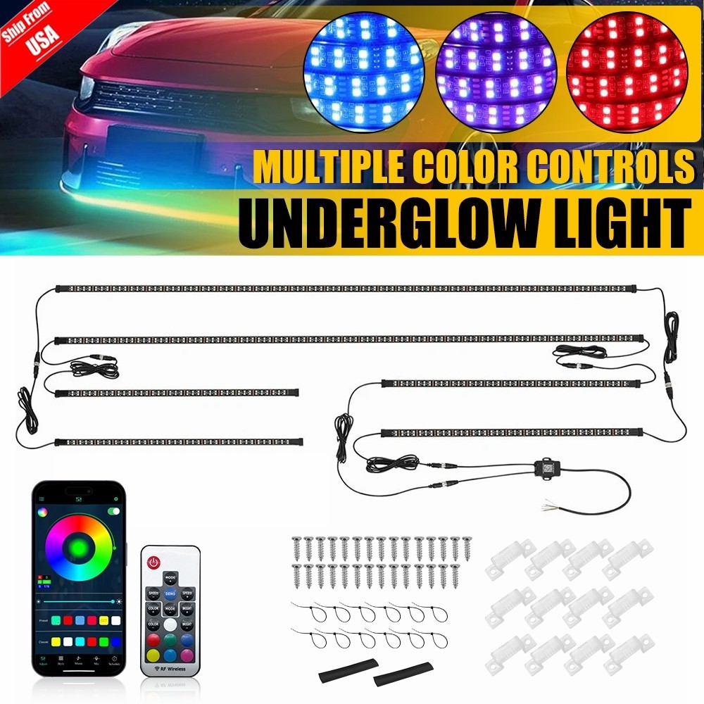 Double Row CHASING 2X 4FT +2X 6.5FT RGB Underglow Light Strips for Car Truck SET