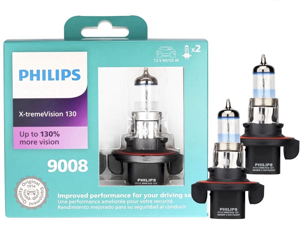 New Philips 9008 X-tremeVision 130 Headlight Bulbs 2 Pack High Performance