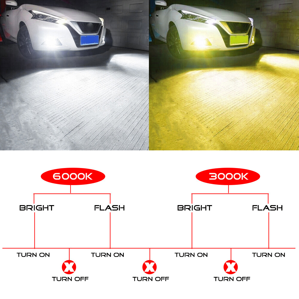 Strobe Flash H3 COB LED Fog Light Bulbs Lamp Kit 2400LM 2400LM White & Yellow