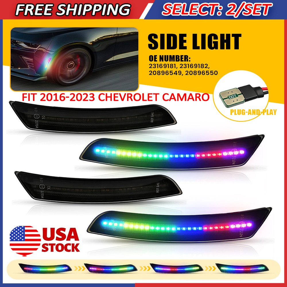 8x LED Side Marker Light Smoked Lens Front Rear For 2016-23 Chevrolet Camaro 12V
