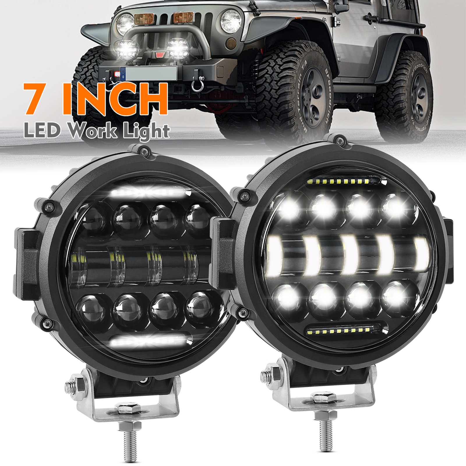 7 Inch LED Round Pods Offroad Driving Light Spot Flood Combo White DRL Fog Light