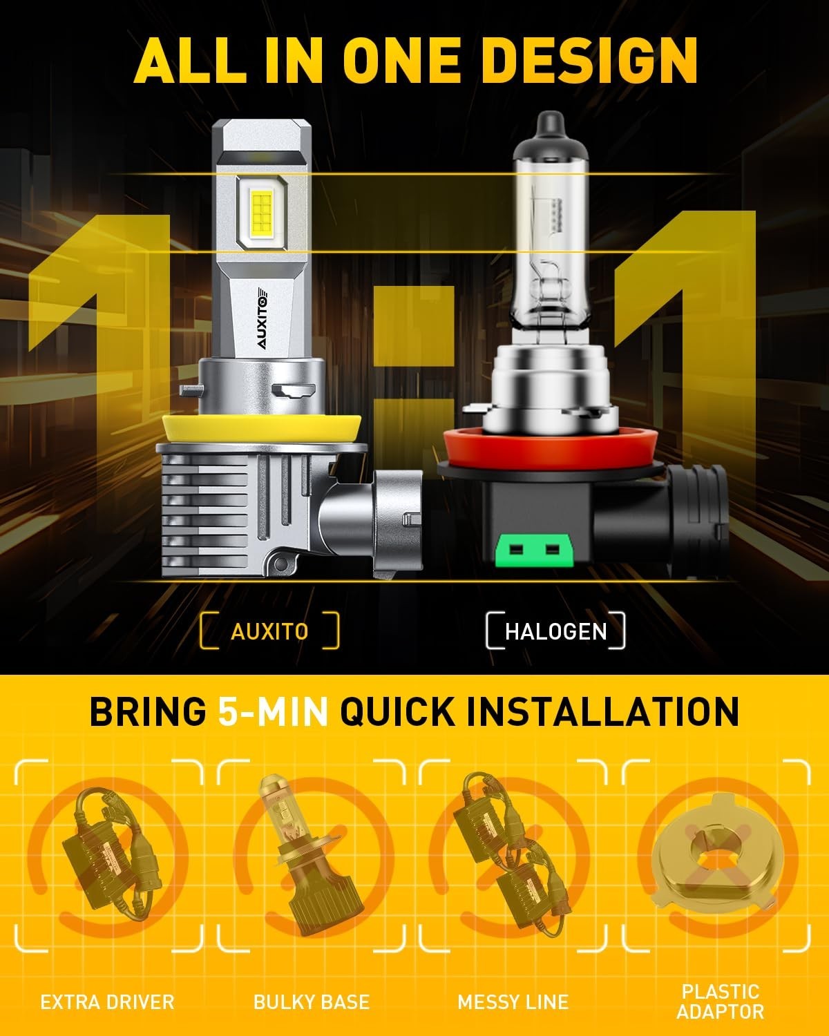 Super Bright H11 9005 LED Light Bulbs Combo, 60000LM 6500K Cool White, Mini Size