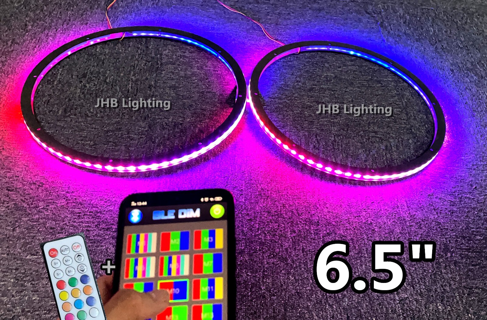JHB 6.5″ x2PCS SET Remote Bluetooth CHASING Flow LEDs Audio Speaker Rings Lights