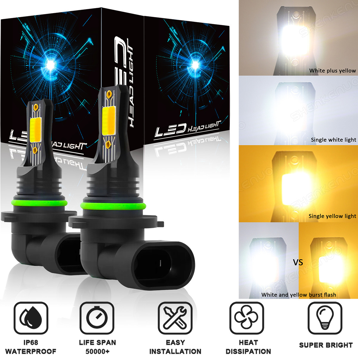 2x LED Fog Light Kits 9006 HB4 Bulbs Super Bright 6000K/3000K Replace Halogen