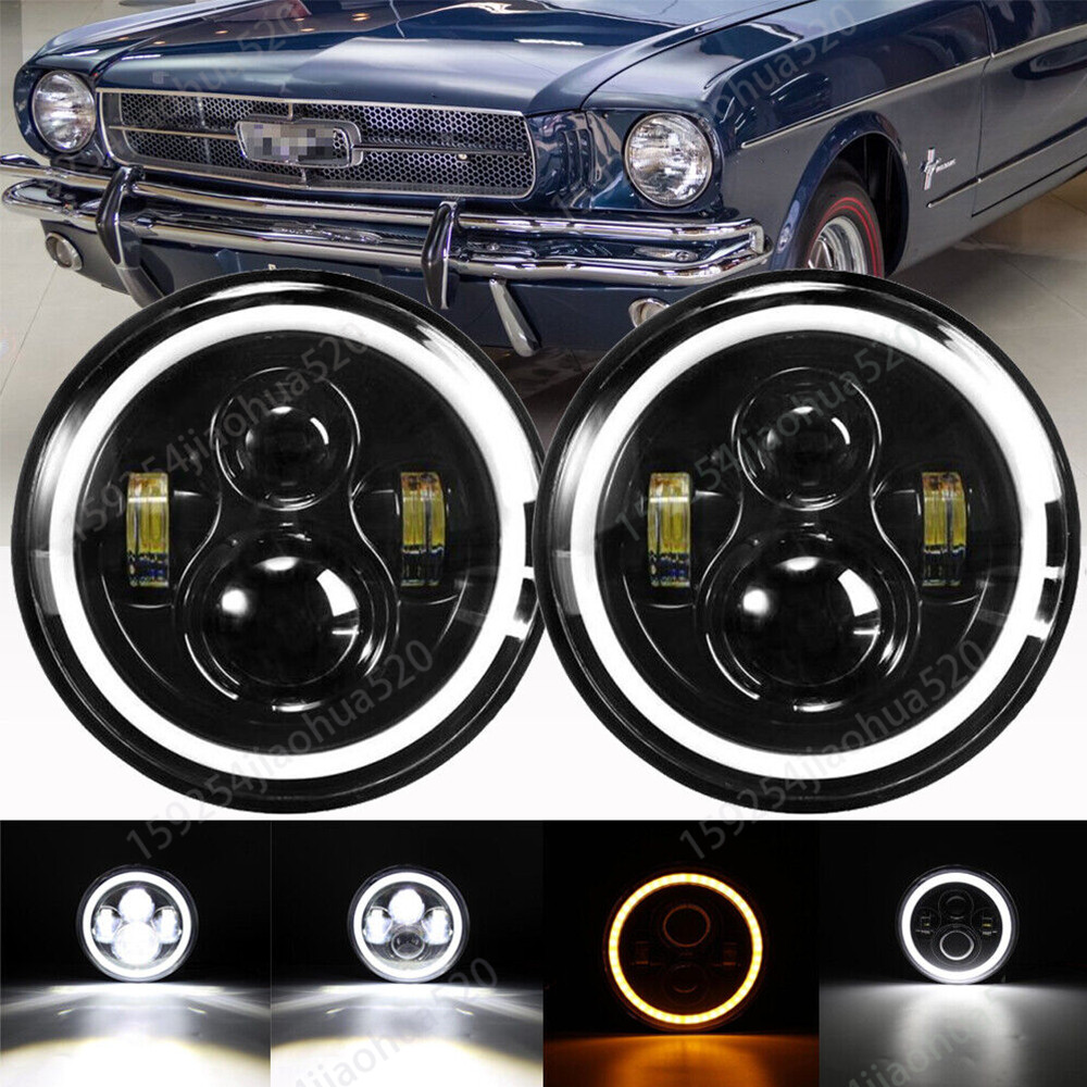 2X DOT 7″ Inch Round LED Headlights Hi/Lo DRL Lamp for Ford Mustang F-150 F-100