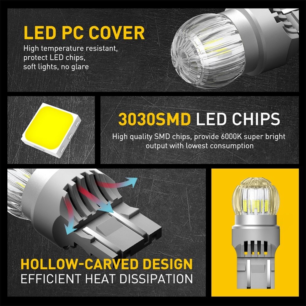 2X 7443 7440 7444 LED White Reverse Stop Break Turn Signal Parking Light Bulbs D