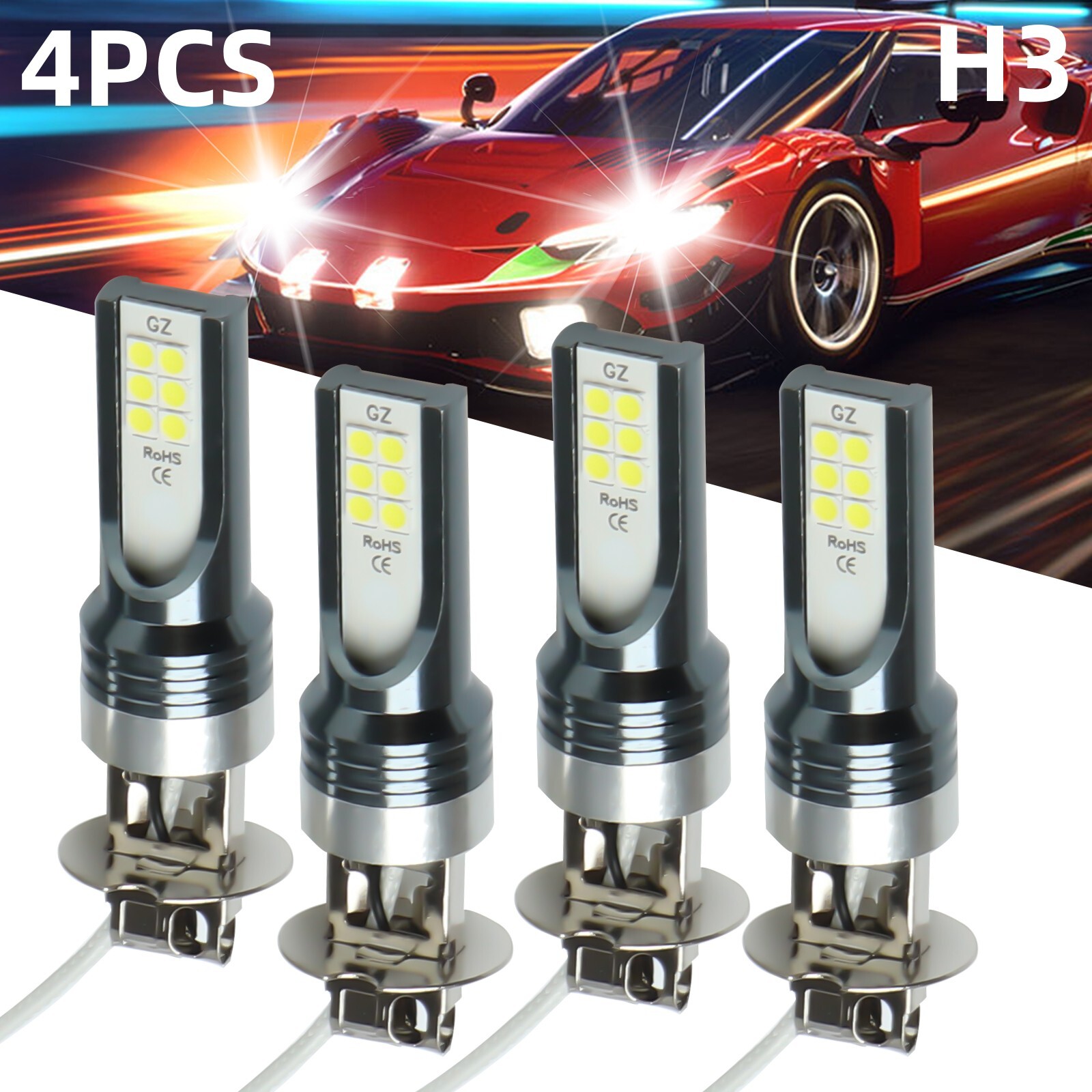 4x H3 LED Headlight Bulb Kit High Low Beam 220W 60000LM Super Bright 6000K White