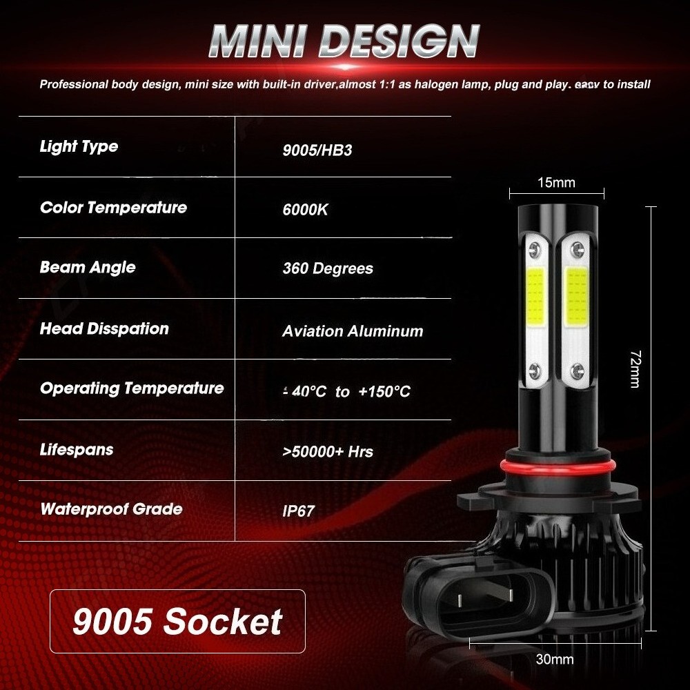 H11 9005 LED Headlight KIT Combo Bulbs 10000K High&Low Beam Super Bright White