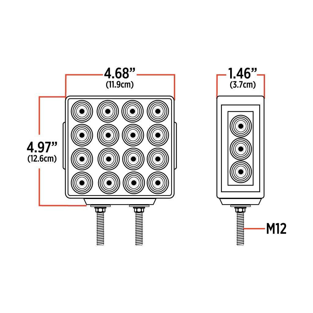 Dual Revolution Double Face Double Post Square LED (Amber/Red/Purple) – (44 Diod