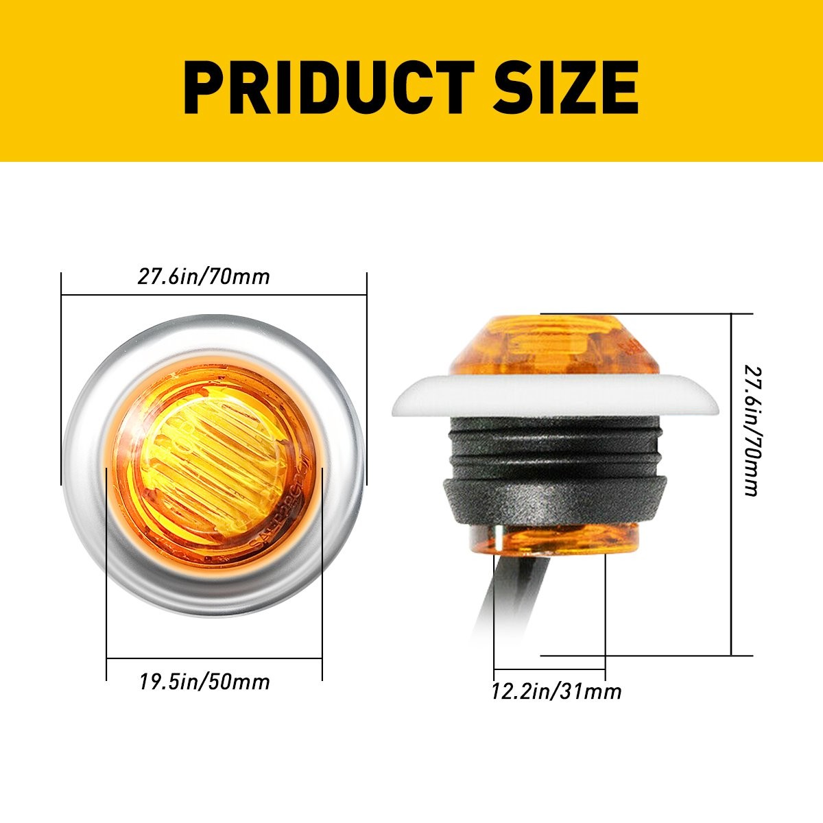 20~100X 3/4″ Marker Lights LED Truck Trailer Round Side Bullet Light Amber Lamps