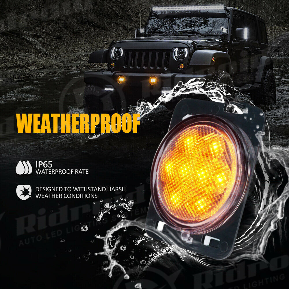 Front Smoke Lens LED Turn Signal + Fender Flare Side Light For Jeep Wrangler JK