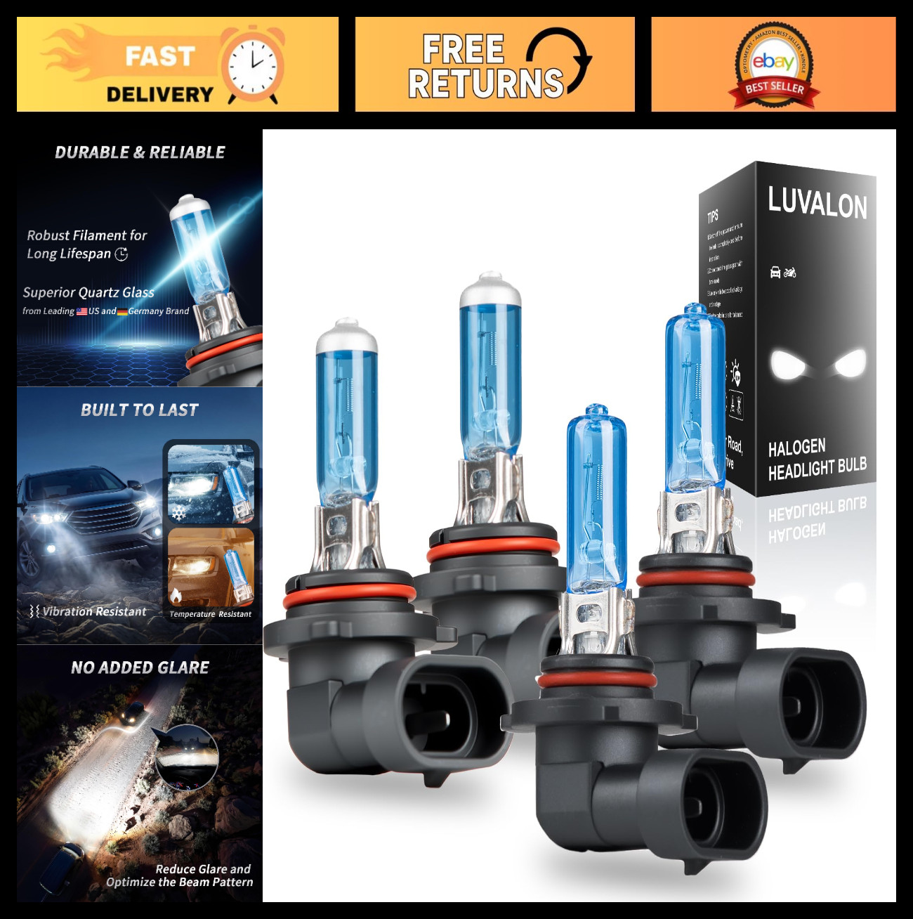 High Beam 9005 & Low Beam 9006 Halogen Headlight Bulbs 6000K – Pack of 4 for Hon