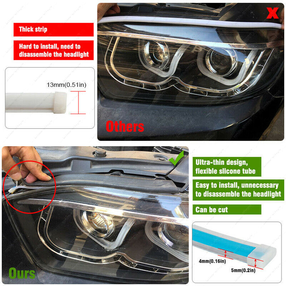 2pcs 60cm RGB Multi-Color Flexible Tube LED DRL Strip Light Flowing Turn Signal