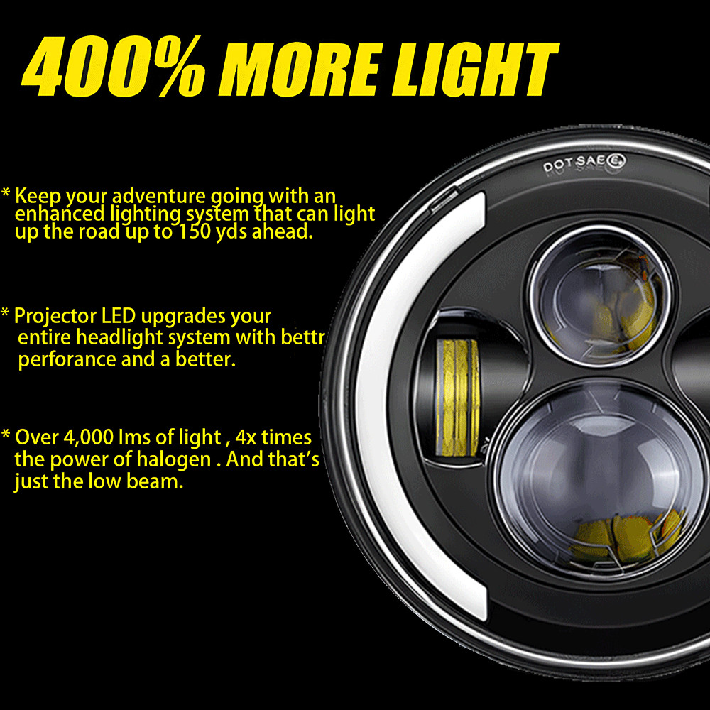 4PCS/ 7″ Round LED Headlights + Turn Signal Lamps Kit For Jeep Wrangler JK 07-18