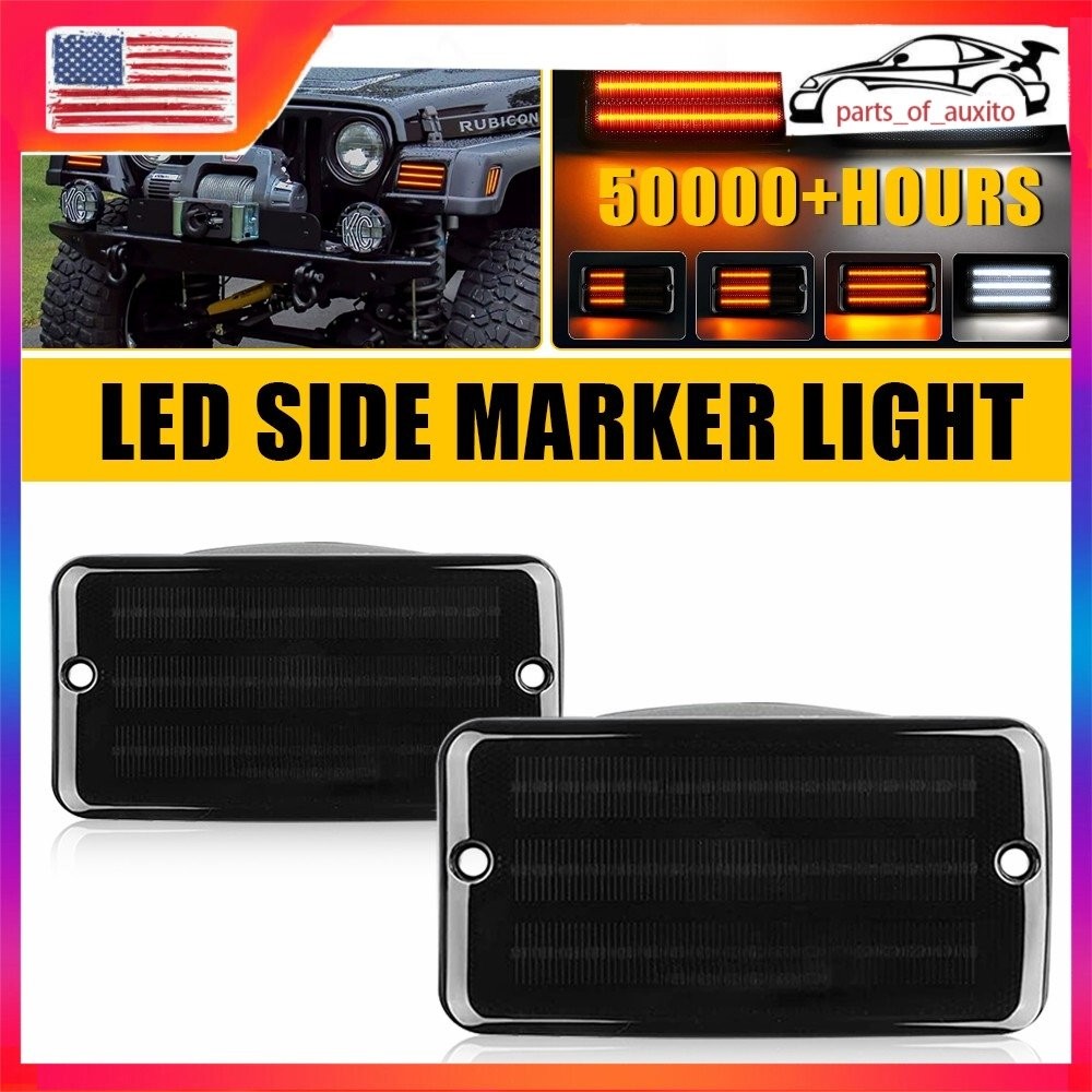 2/4x For Jeep Wrangler TJ 97-06 Smoke LED Bumper Signal Front Side Marker Light