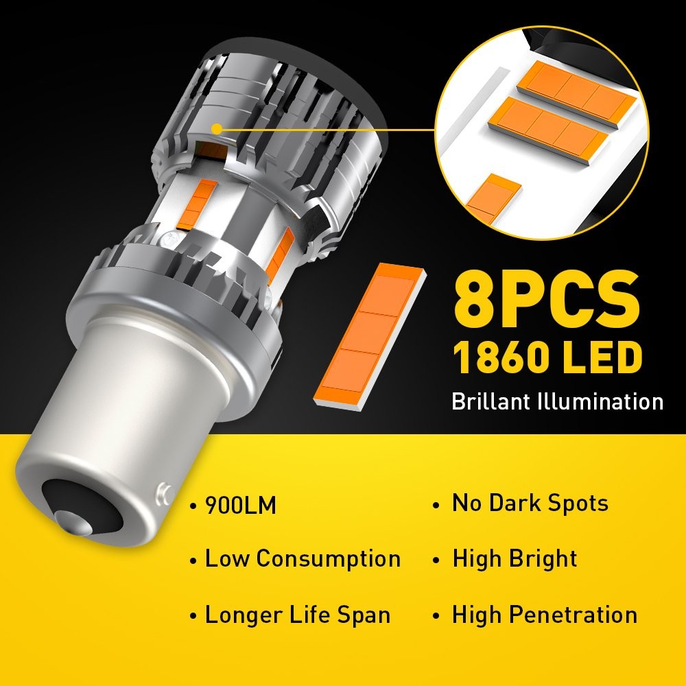 AUXITO BAU15S 8-LED Turn signal light Amber 2400LM Super Bright Universal 12V Ca