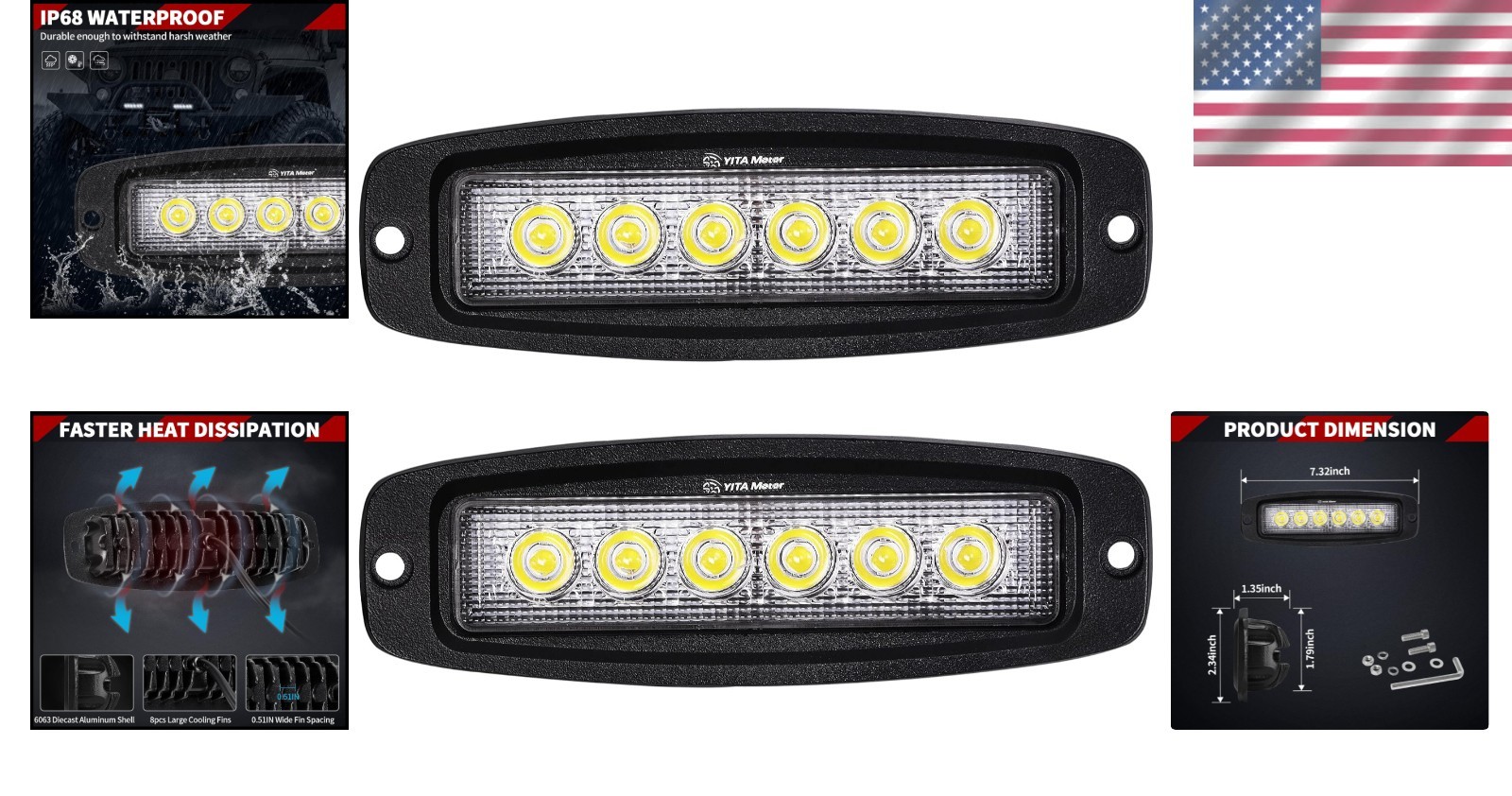 Robust 7″ 18W Off-Road Flood LED Pods, Flush Mount Design for Extreme Conditions