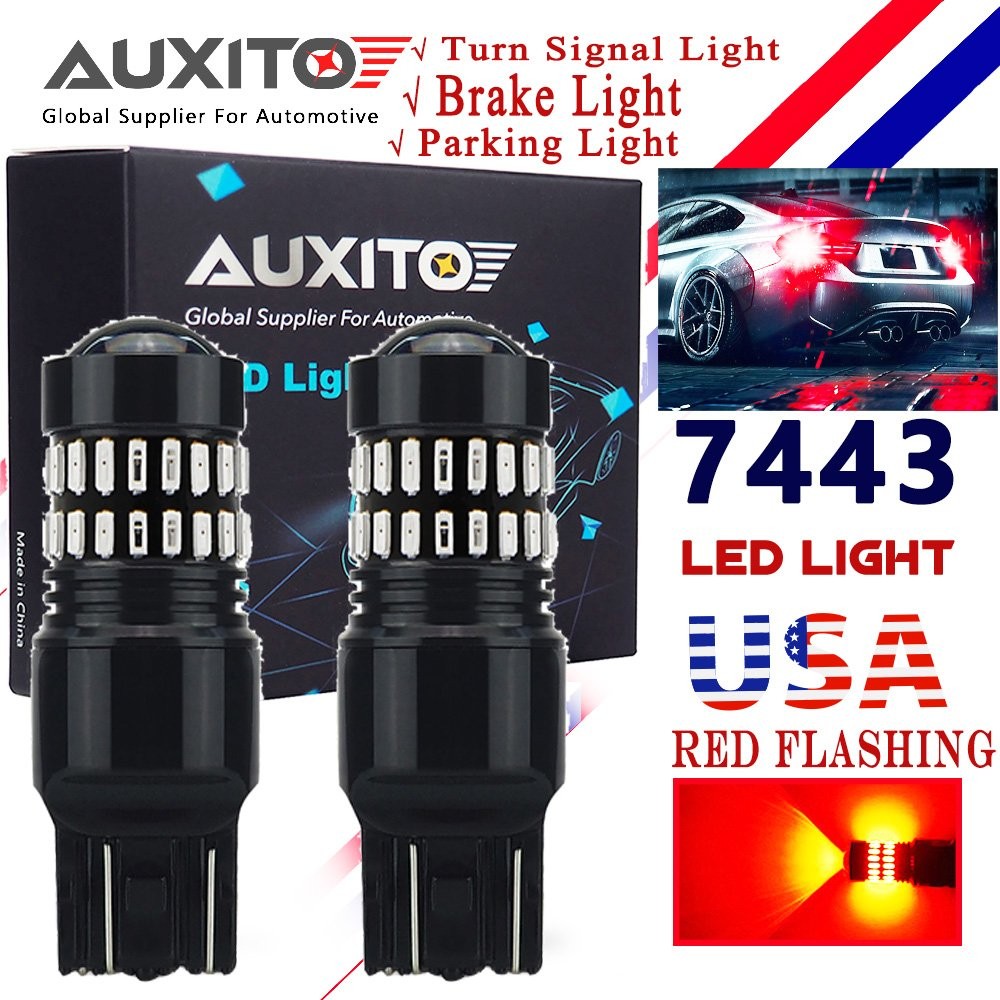 AUXITO 7440 7443 Red Flash Brake Tail Stop Light LED Bulbs for GMC Ford Toyota