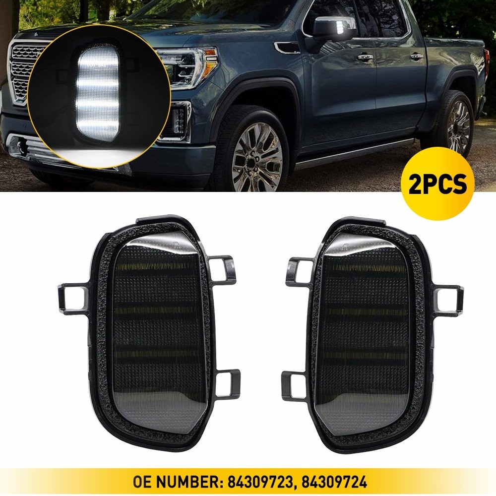 Lens Smoked Full Quad-Row Side LED Mirror Puddle Lights Fit 19+ Silverado Sierra