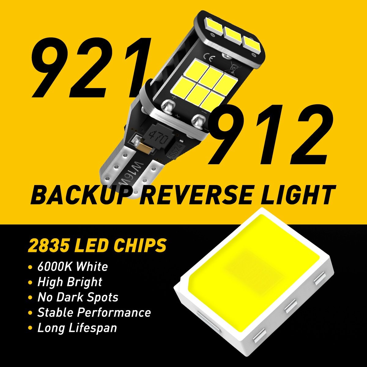 AUXITO T15 921 912 LED Reverse Backup Light Bulb 2400LM 6000K Super Bright M