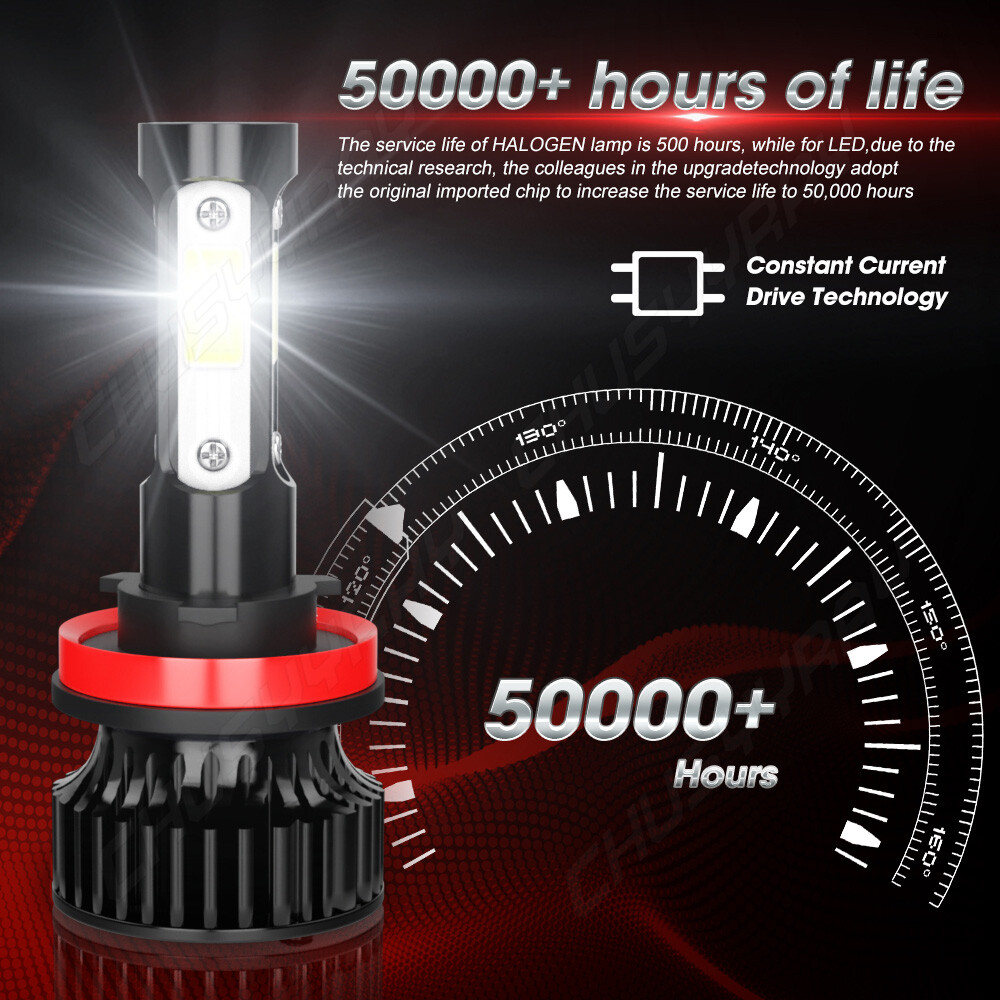 H11+H11+H16 Full Front LED Headlight High Low Beam + Fog Lights Bulbs Kit Combo