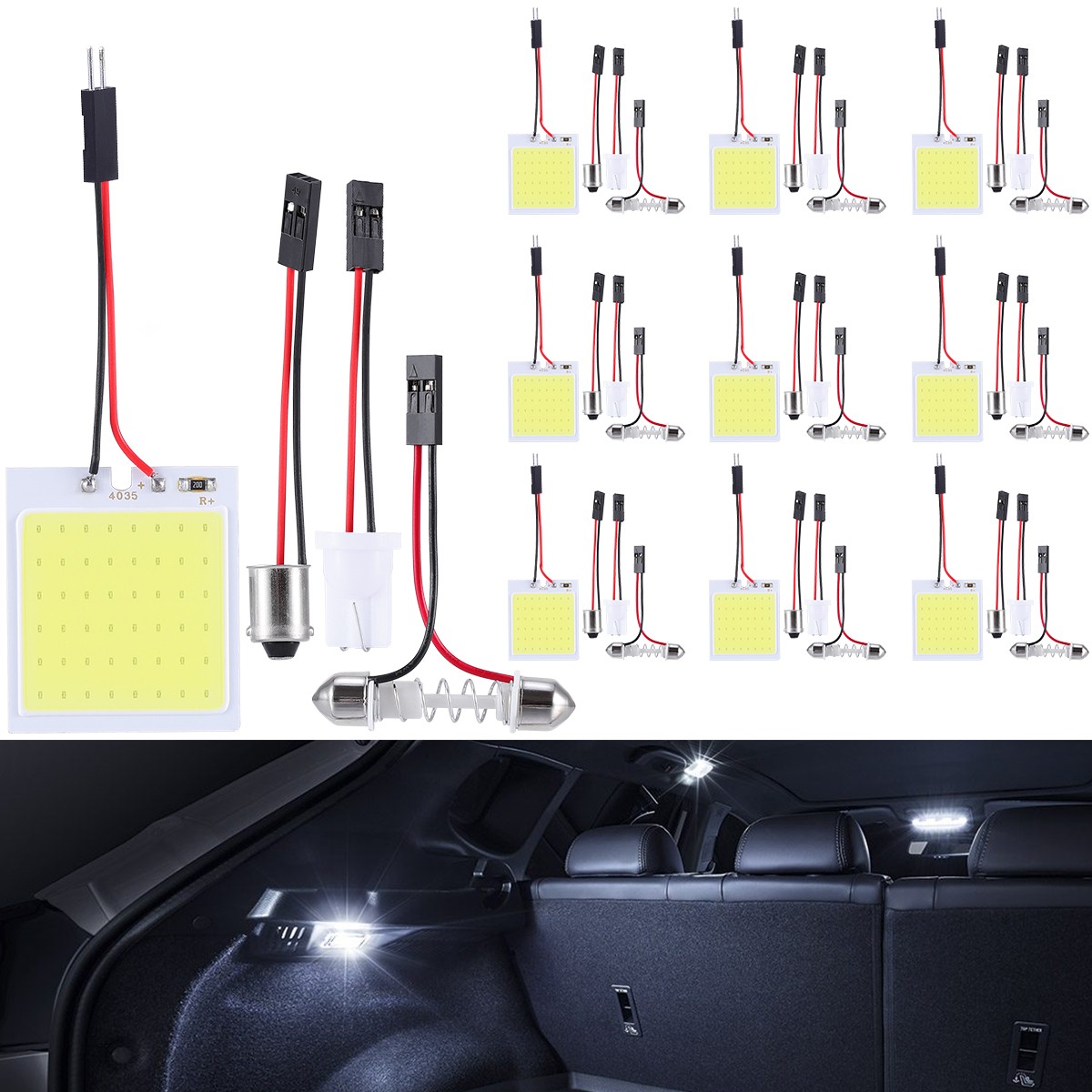 48SMD COB White Panel LED T10 Car Interior Panel Light 12V Dome Lamp Bulbs LOT