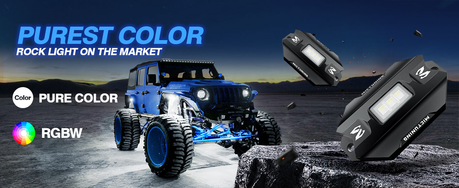 MICTUNING C1 RGBW LED Rock Lights, 8 Pods Multi-Color Offroad Underbody LED Kits