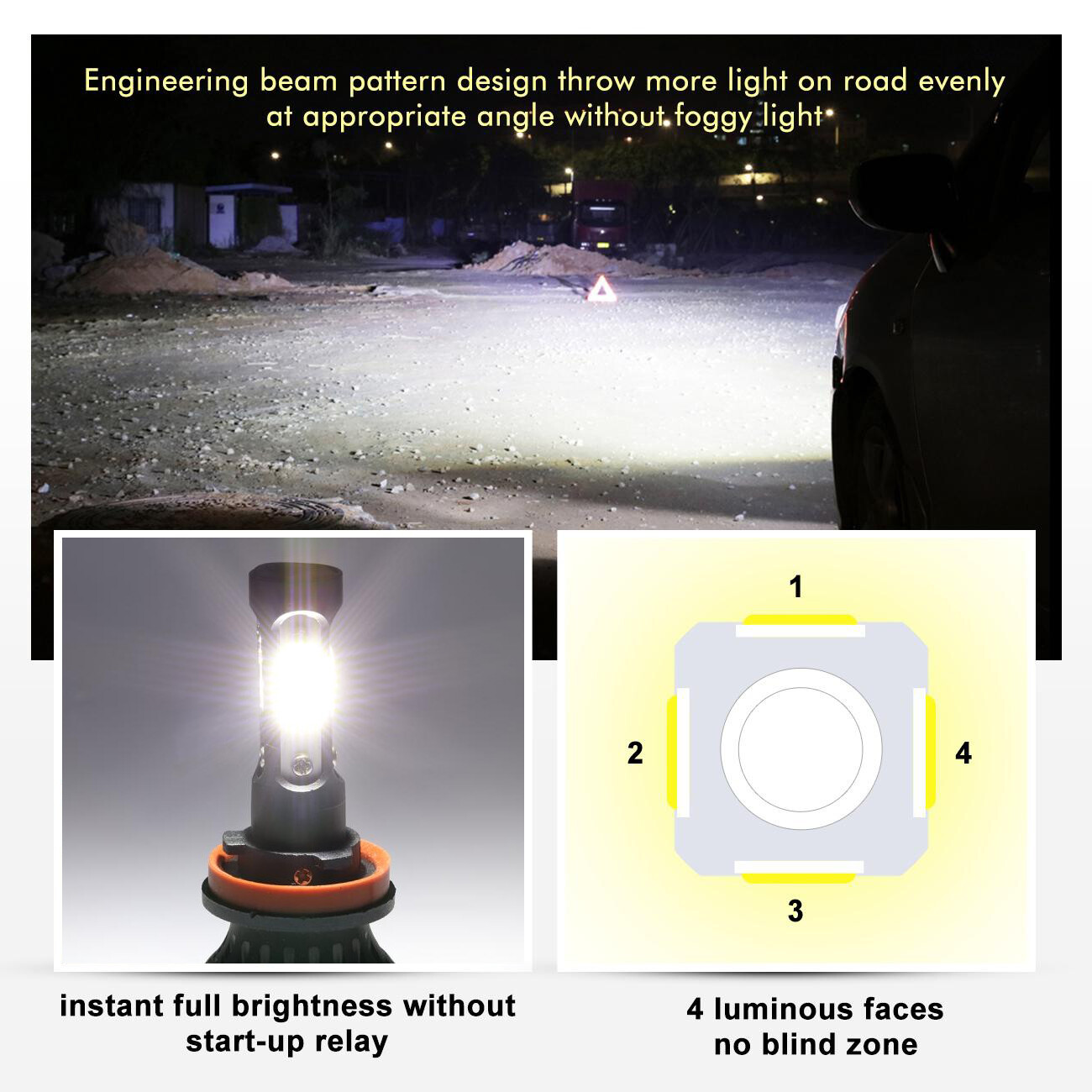 IRONWALLS H11 LED Headlight Low Beam Super Bright 360000LM 6500K White Bulbs Kit