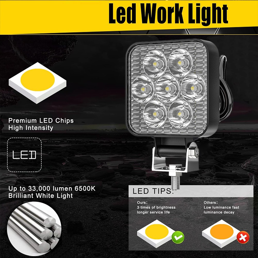 2PCS 48W 2.5″ Mini LED Work Light Truck OffRoad Tractor Lights Lamp 12V Square