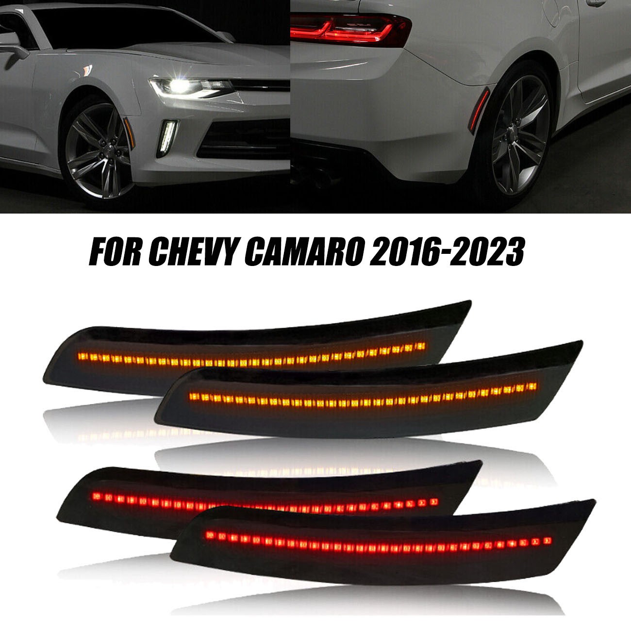 For Chevy Camaro 16-2023 Front Rear LED Bumper Side Marker Light Lamp Smoked 4PC