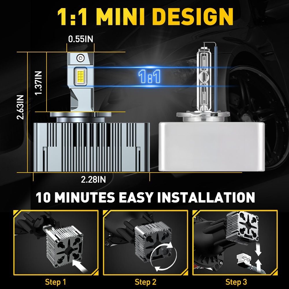 D5S LED Headlight Bulb 6000K 30000LM High/Low Beam Super Bright White 4PCS Y19