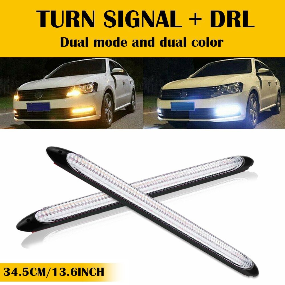 2pcs Dynamic 13″ LED DRL Headlight Daytime Turn Running Light Signal 6000K/3000K