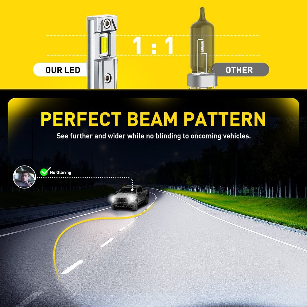 LED Headlight High Low Beam Bulbs 9005 9006 H8 H11 6500K Clear Cool White 6Pcs