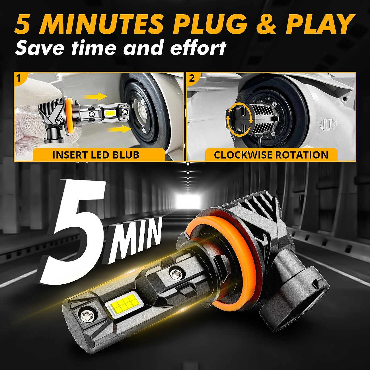 AUXBEAM H11 LED Headlight Kit Low Beam Bulb Super Bright 6500K White 90W 28000LM