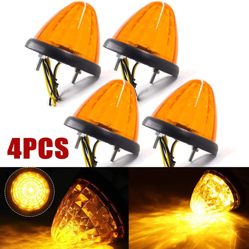 4pcs 3 Inch Round Cone Amber 16 LED Indicator Side Marker Light 12V Lorry Truck