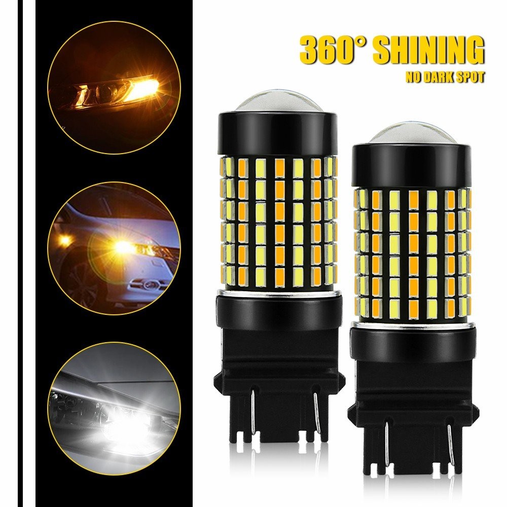 3157 LED DRL Turn Signal Parking Light Bulbs Canbus Dual Color White Yellow 2PCS